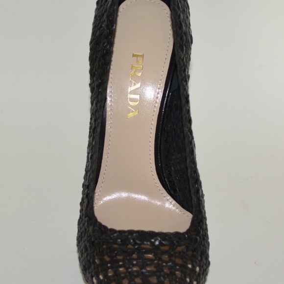 New Authentic Prada Woven Leather Platform Pumps Shoes - Picture 5 of 8